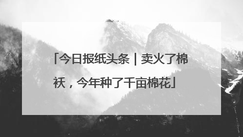 今日报纸头条｜卖火了棉袄，今年种了千亩棉花