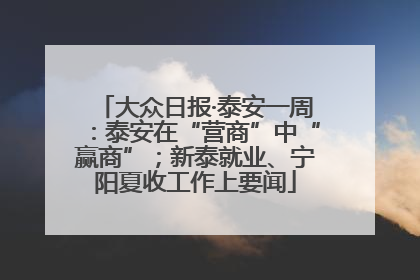 大众日报·泰安一周：泰安在“营商”中“赢商”；新泰就业、宁阳夏收工作上要闻